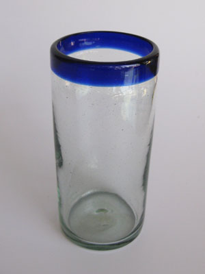 Vasos de Vidrio Soplado al Mayoreo / vasos para highball con borde azul cobalto / Éstos artesanales vasos le darán un toque clásico a su bebida favorita.